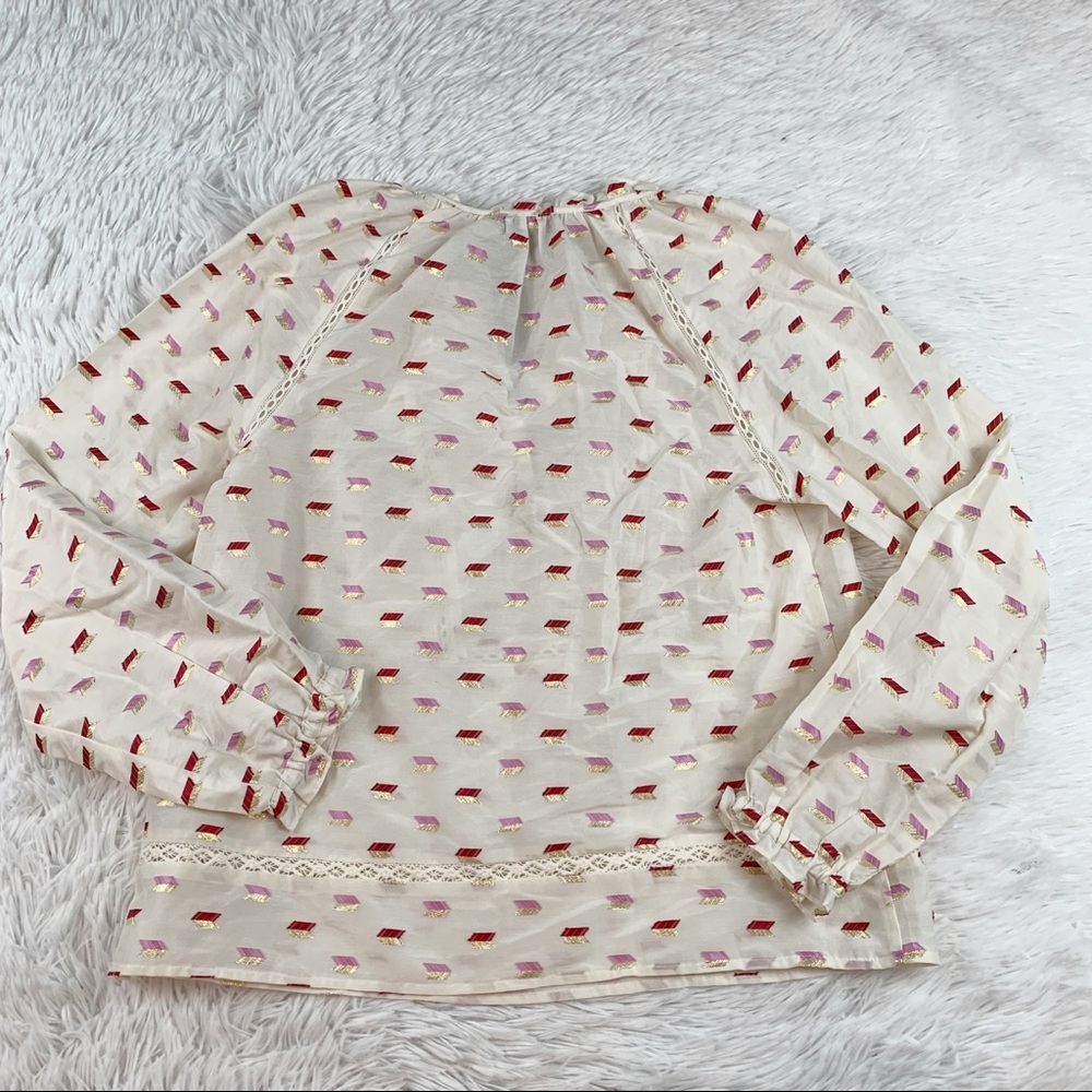 J‎ crew Point Sur long sleeve tie neck metallic clip dot blouse top - Picture 8 of 9
